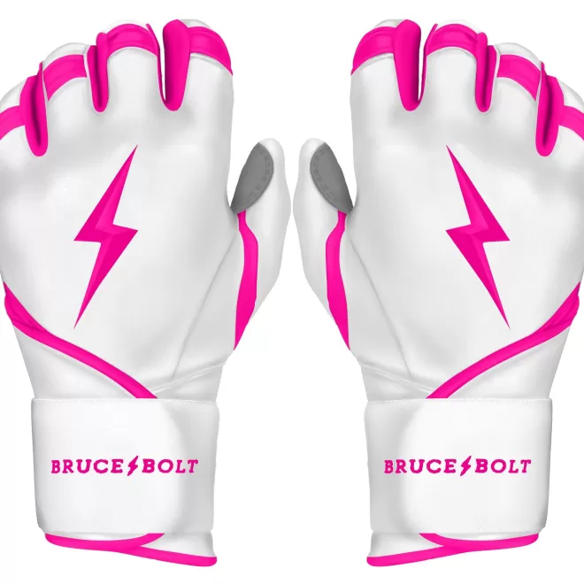 New CHROME Series Long Cuff Batting Gloves Pink | White