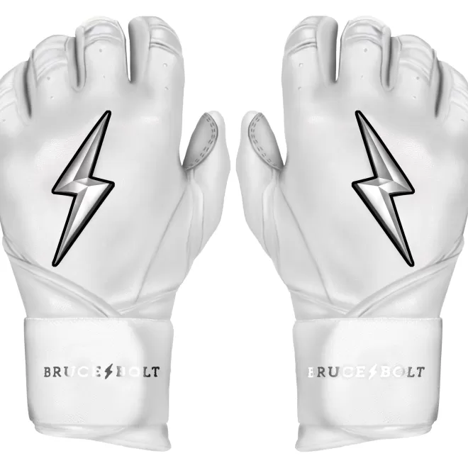 Flash Sale CHROME Series Long Cuff Batting Gloves White | Batting Gloves