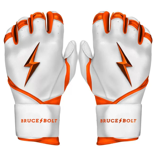 Clearance CHROME Series Long Cuff Batting Gloves White | Orange