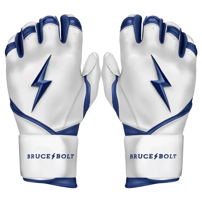 Hot CHROME Series Long Cuff Batting Gloves White | Blue