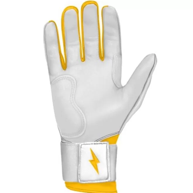 Fashion CHROME Series Long Cuff Batting Gloves White | Yellow