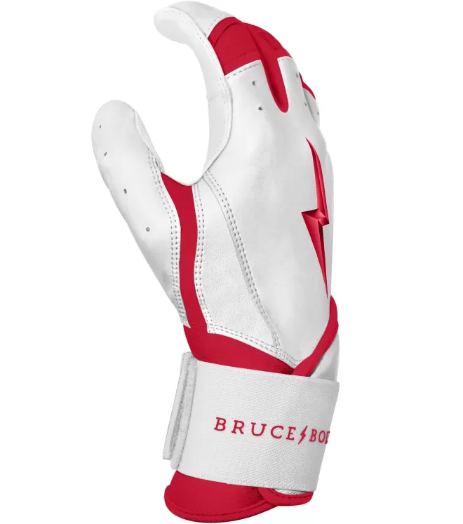 Best Sale CHROME Series Long Cuff Batting Gloves White | Red